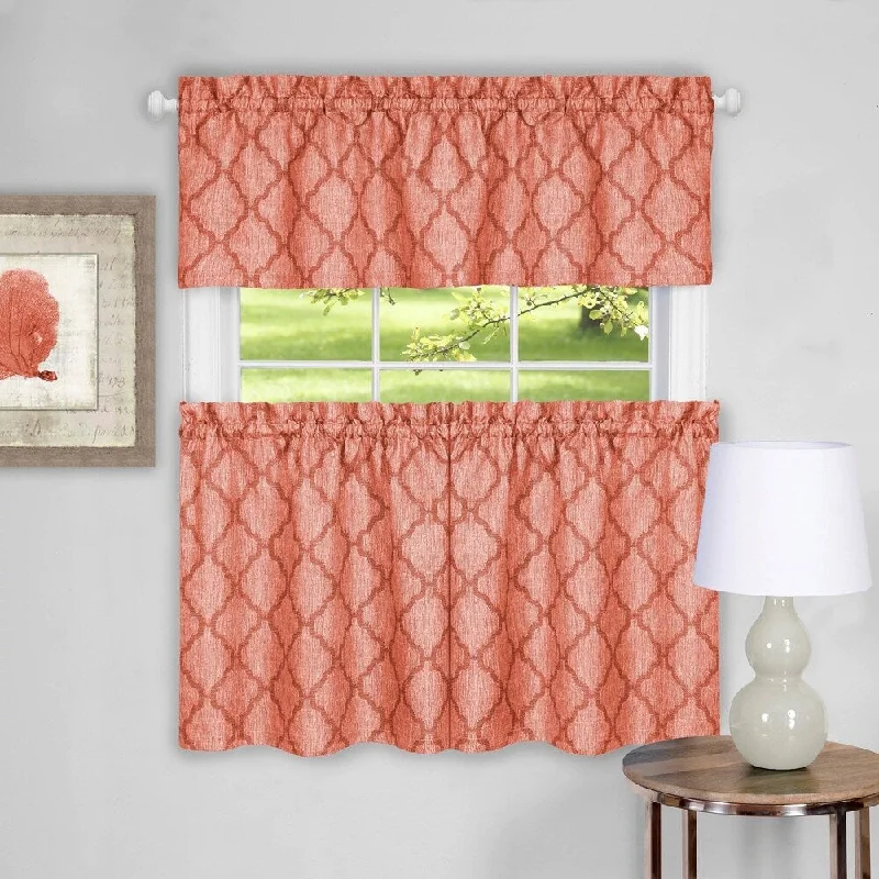 Trellis Pattern Tier and Valance Curtain Set- 24" Orange - 24 inch - 24 inch