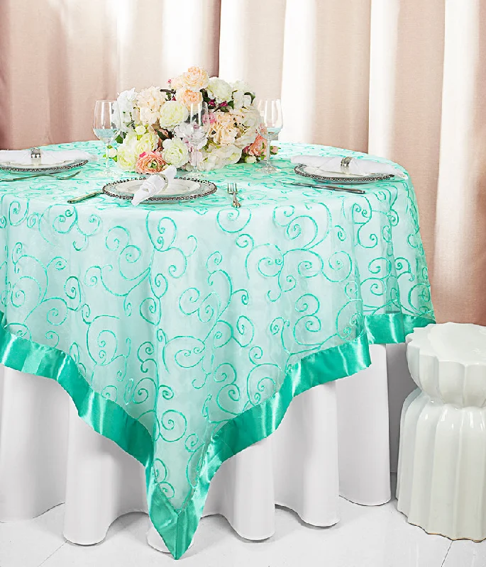 85"x85" Seamless Square Embroidered Organza Tablecloth/Table Overlay - Tiff Blue/Aqua Blue (1pc)