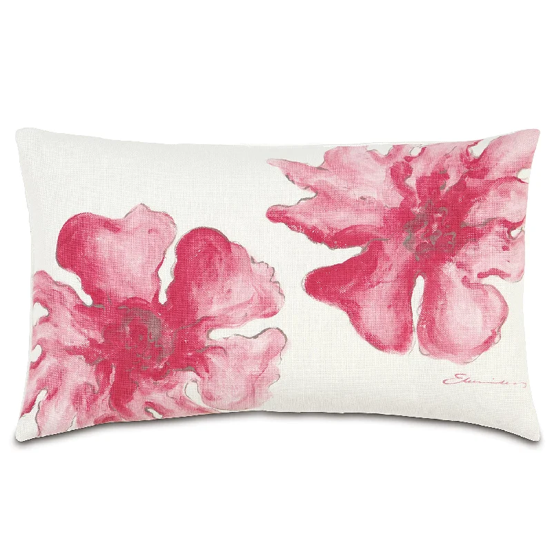 Pink Hand-Painted Floral Hibiscus Pillow Cover 13x22