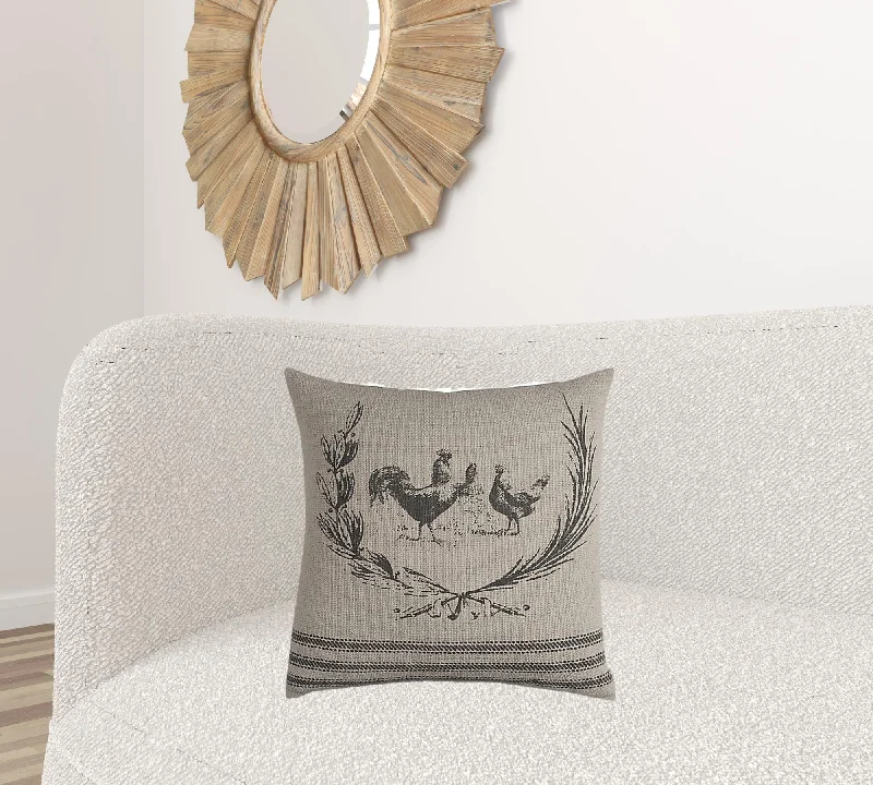 Gray Distressed Farmhouse Rooster Throw Pillow