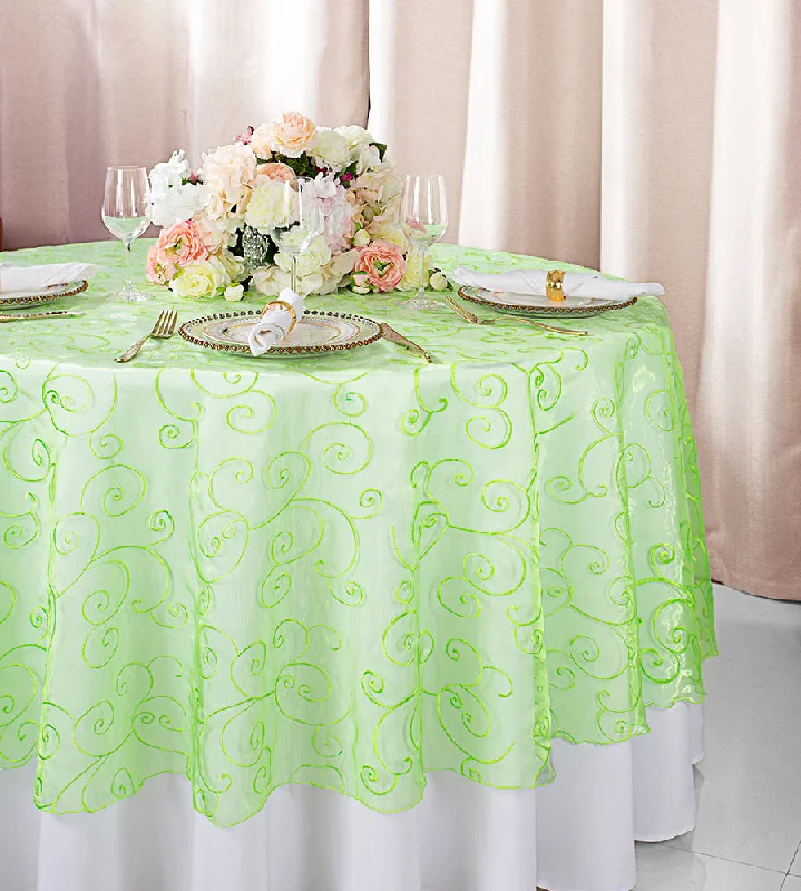 90" Seamless Round Embroidered Organza Tablecloth/Table Overlays - Apple Green (1pc)