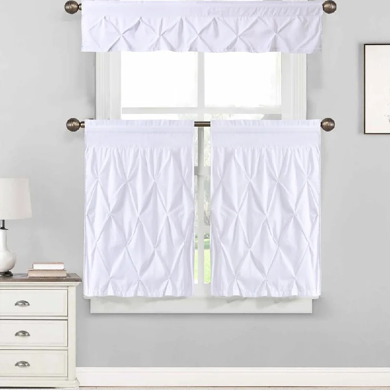 Hudson Pintuck Window Curtain Tier and Valance Set (24"L or 36"L) White