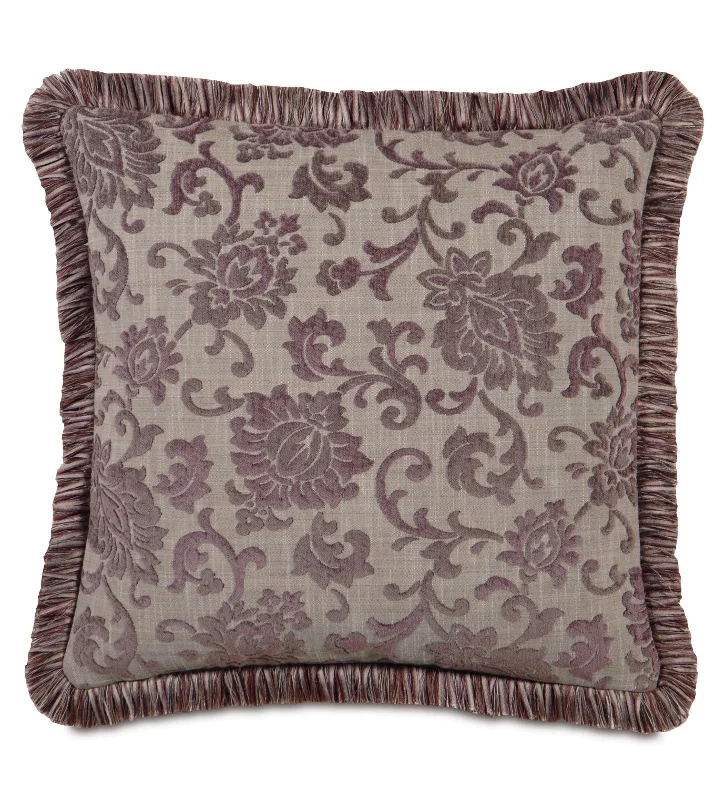 Micaela Purple Damask Throw Pillow Cover 22x22