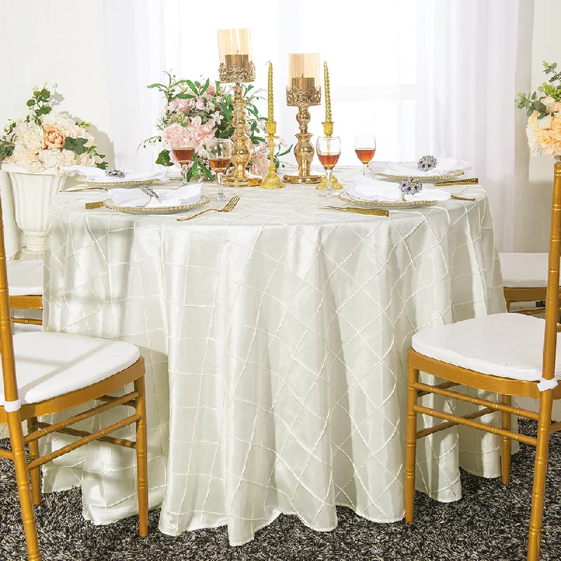 120" Seamless Round Pintuck Taffeta Tablecloth - Ivory (1pc)