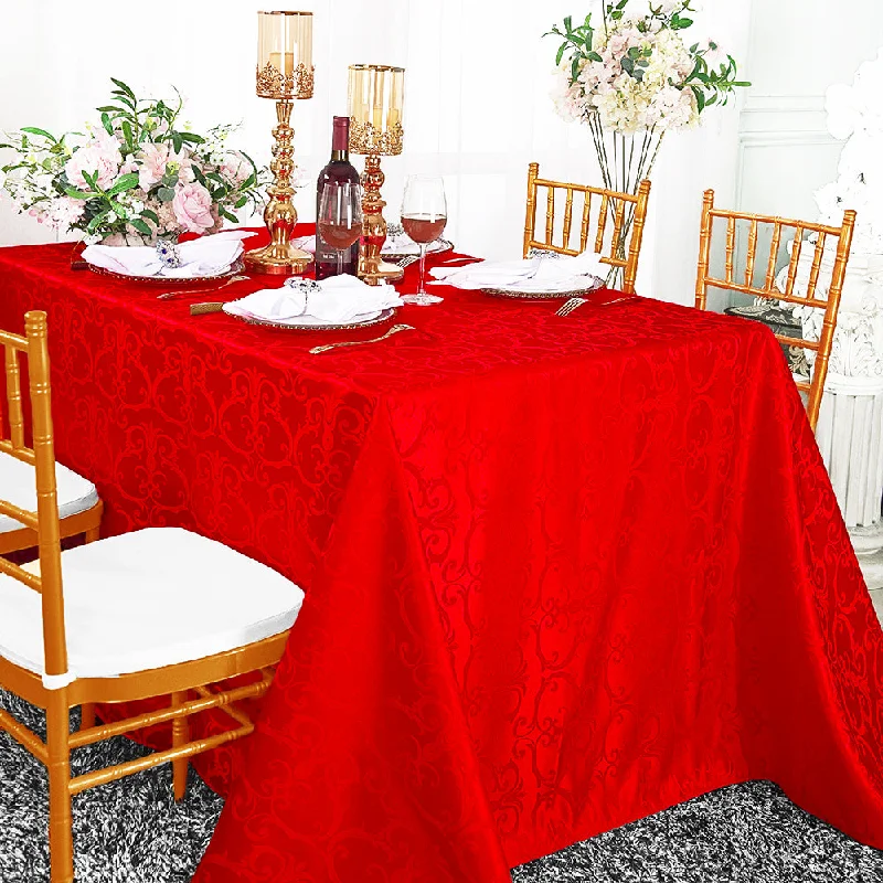 72"x120" Seamless Rectangular Versailles Chopin Damask Jacquard Polyester (220 GSM) Tablecloth - Red (1pc)