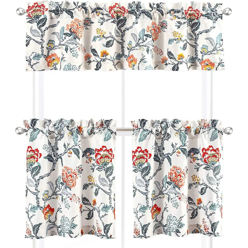 DriftAway Ada Sketch 3 Pieces Rod Pocket Kitchen Window Curtain - 58''x14''x1+29''x24''x2