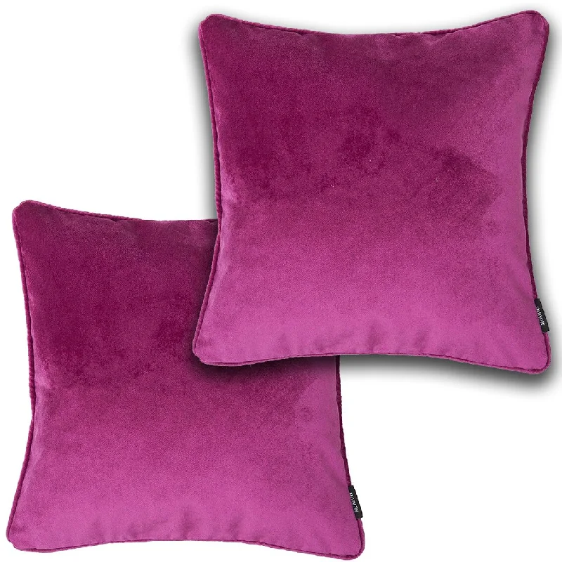 Matt Fuchsia Pink Velvet 43cm x 43cm Piped Cushion Sets