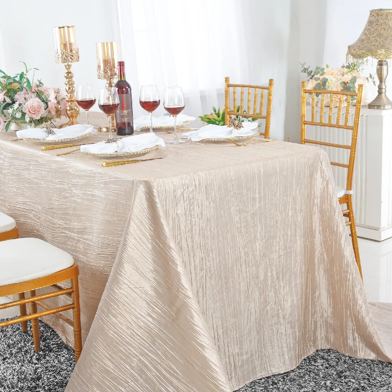 90"x156" Seamless Rectangular Accordion Crinkle Taffeta Tablecloth - Champagne (1pc)