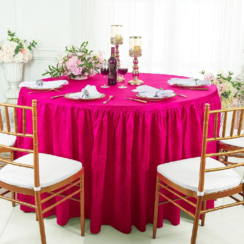 60" Round Ruffled Fitted Crushed Taffeta Tablecloth With Skirt - Fuchsia (1pc)