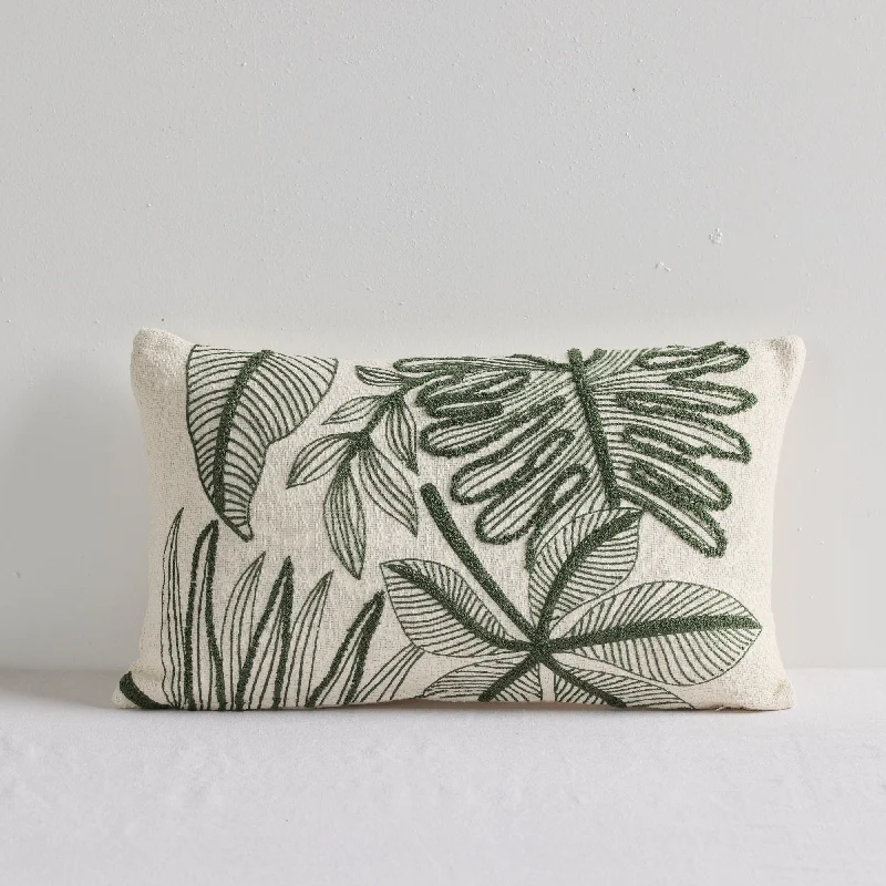 Foliage Cushion - White/Mid Green - 30x50cm