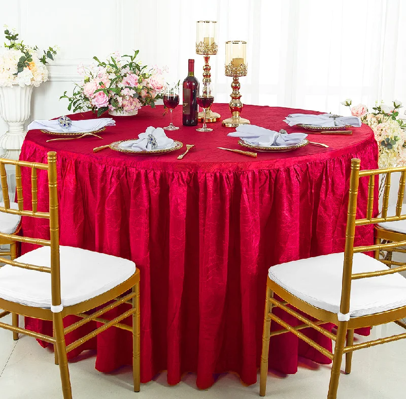 72" Round Ruffled Fitted Crushed Taffeta Tablecloth With Skirt - Apple Red (1pc)