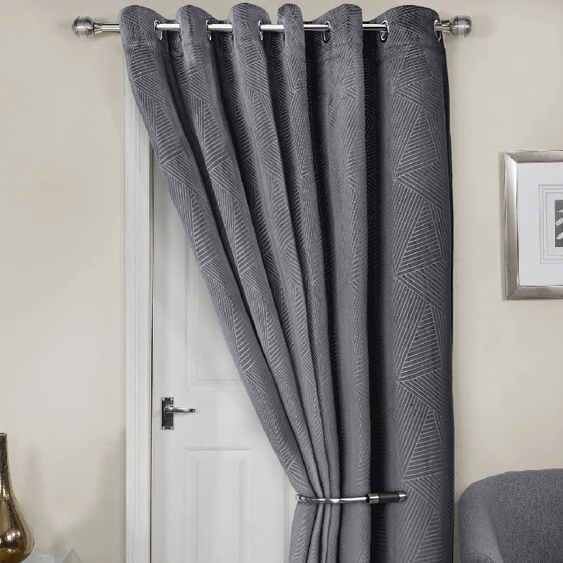 Midnight Charcoal Grey Embossed Velvet Thermal Eyelet Door Curtain