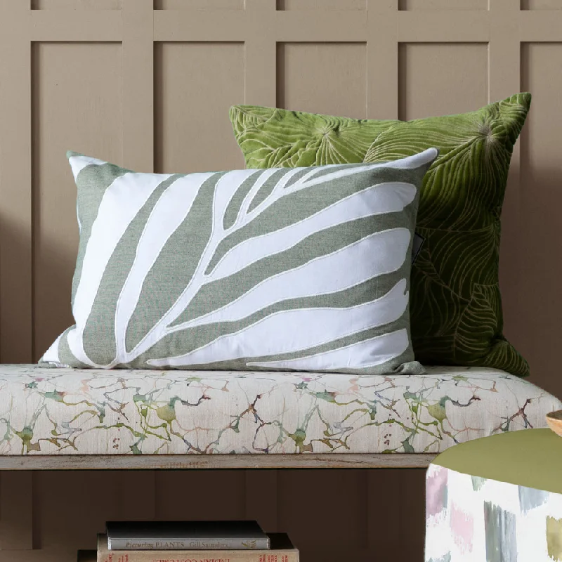 Bamboo Embroidered Feather Cushion Limestone