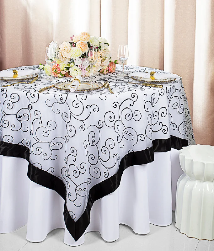 85"x85" Seamless Square Embroidered Organza Tablecloth/Table Overlay - White/Black (1pc)