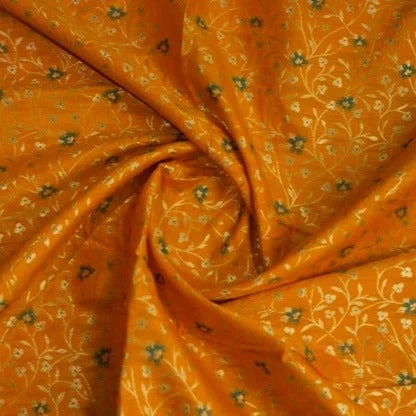 Saffron Orange With Golden Floral Brocade Fabric