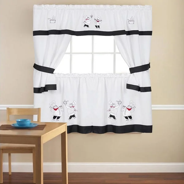 Embroidered Chef Black 5-piece Kitchen Curtain Set