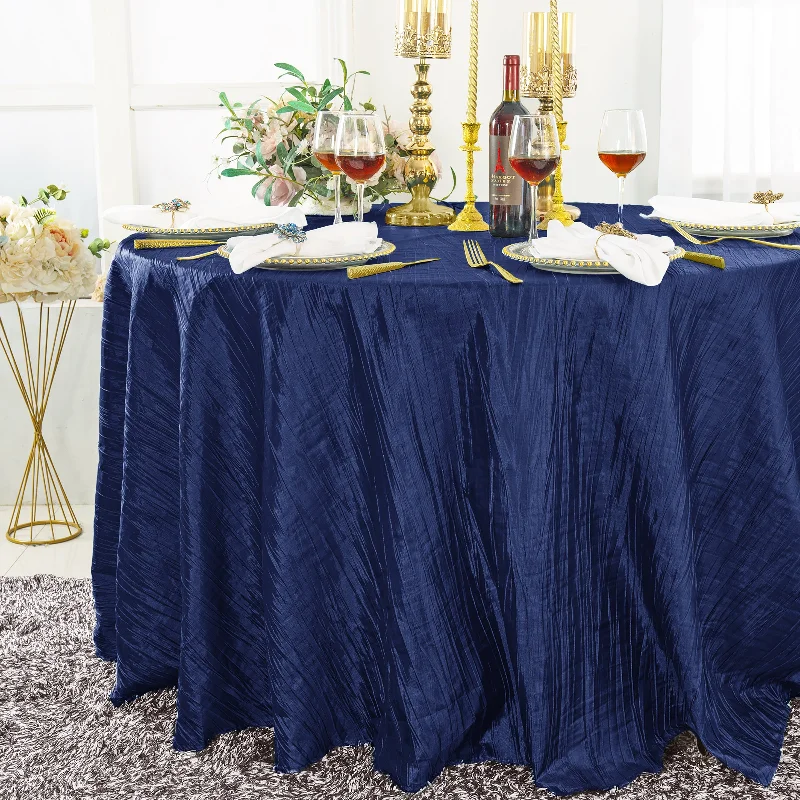 120" Seamless Round Accordion Crinkle Taffeta Tablecloth - Navy Blue (1pc)