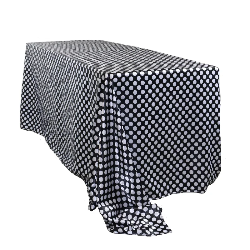 90 x 156 inch Satin Rectangular Tablecloth Black and White Polka Dots