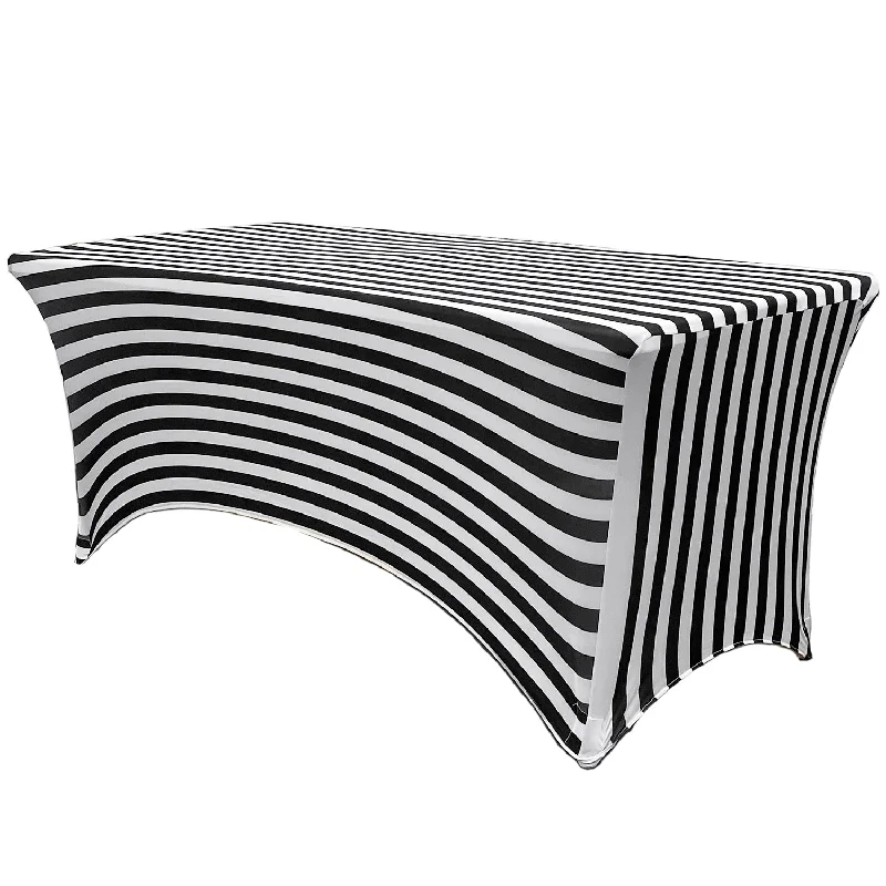 Stretch Spandex 8 Ft Rectangular Table Cover Black and White Striped