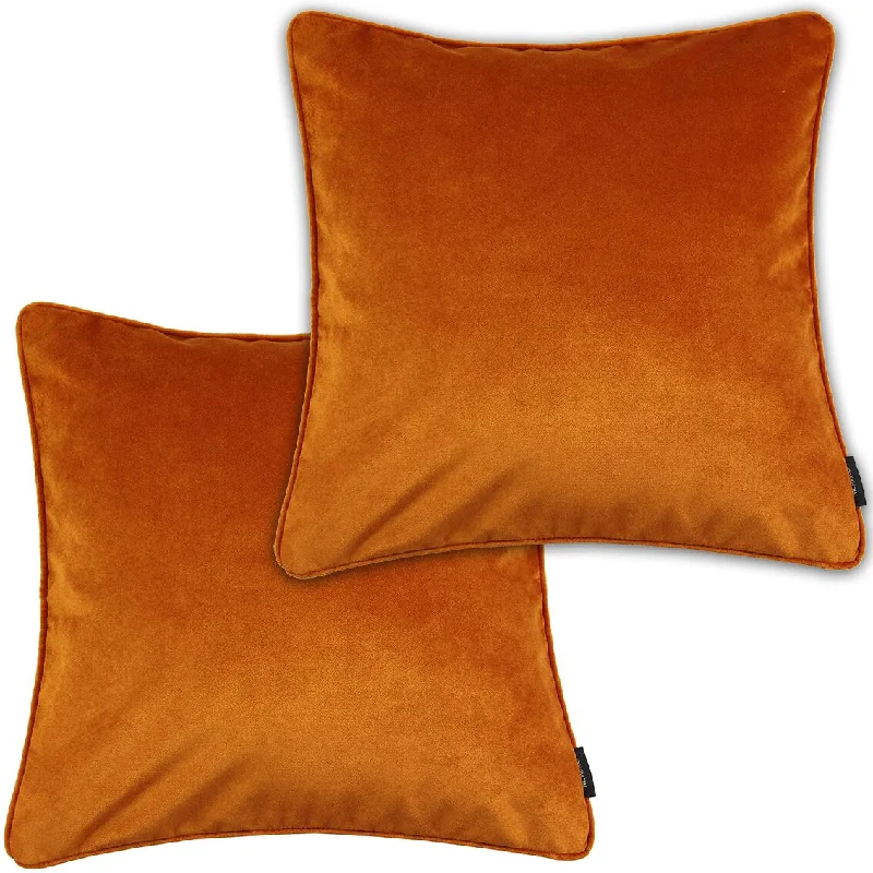 Matt Burnt Orange Velvet 43cm x 43cm Piped Cushion Sets