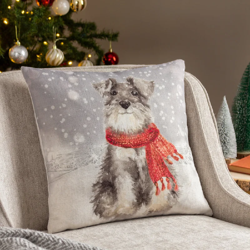 Snowy Dog Cushion Fog