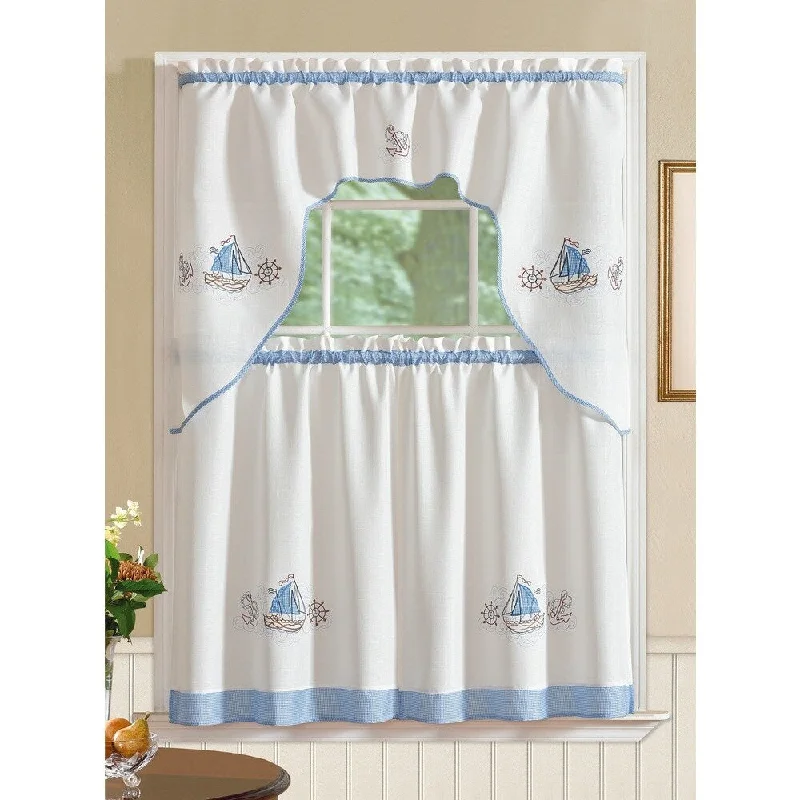 RT Designers Collection Grand Ocean Embroidered Curtain Tier Set