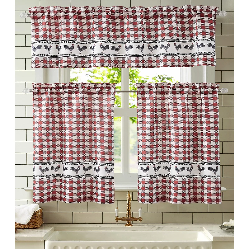 Rooster Tribeca Textured Kitchen Curtain Set with Valance & Tiers