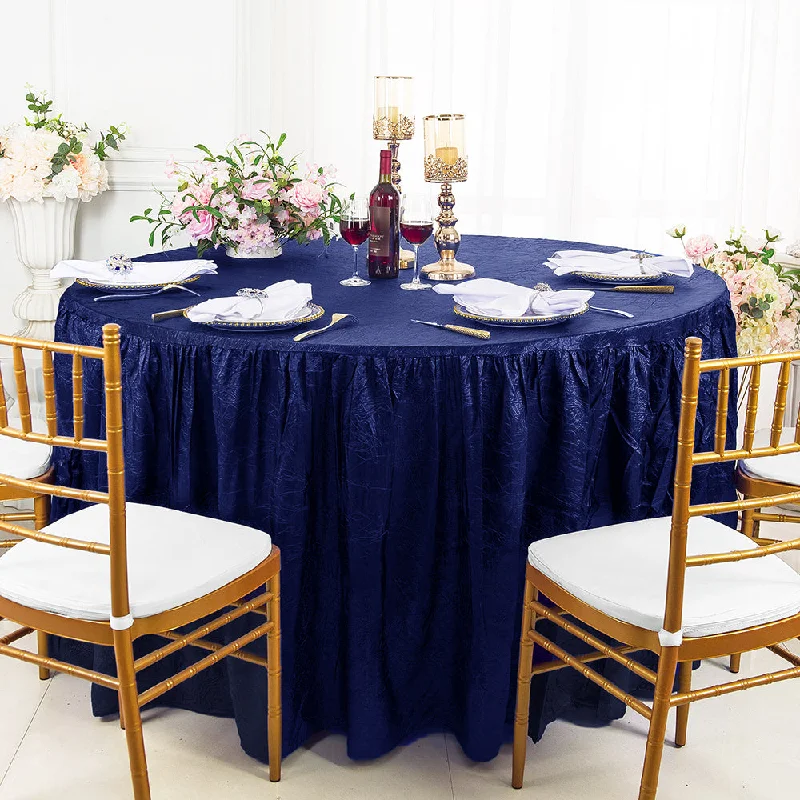 72" Round Ruffled Fitted Crushed Taffeta Tablecloth With Skirt - Navy Blue (1pc)