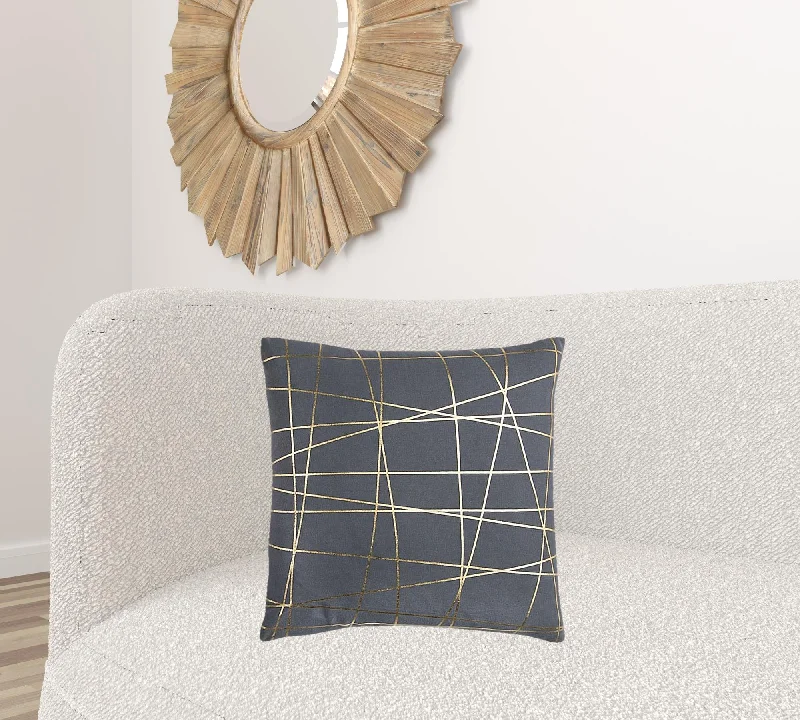 Gray Gold Contemporary Linework Throw Pillow