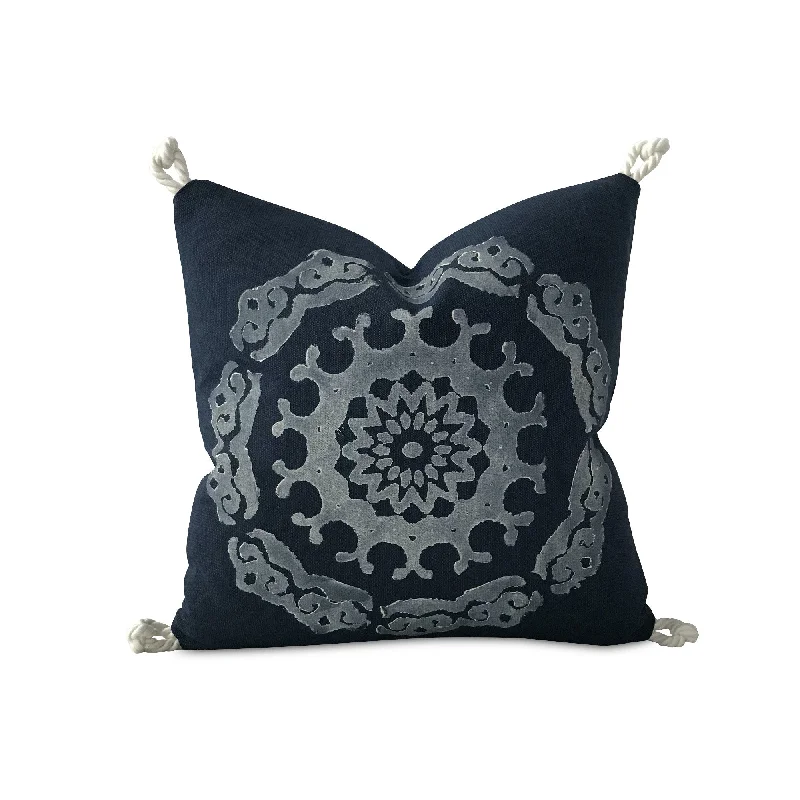 Cipressa Indigo Block Printed Outdoor Throw Pillow Cover 17x17