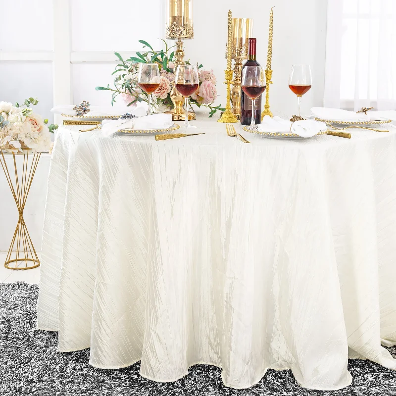 120" Seamless Round Accordion Crinkle Taffeta Tablecloth - Ivory (1pc)