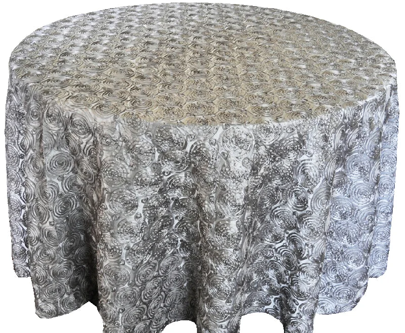 120" Round Satin Rosette Tablecloth - Silver (1pc)