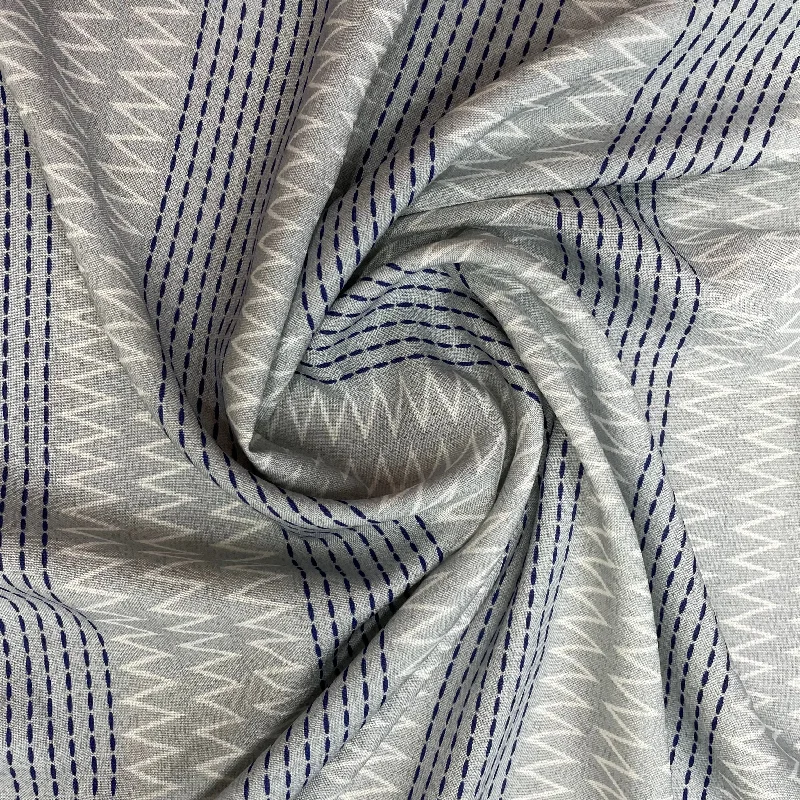 Grey Geometrical Print Viscose Fabric