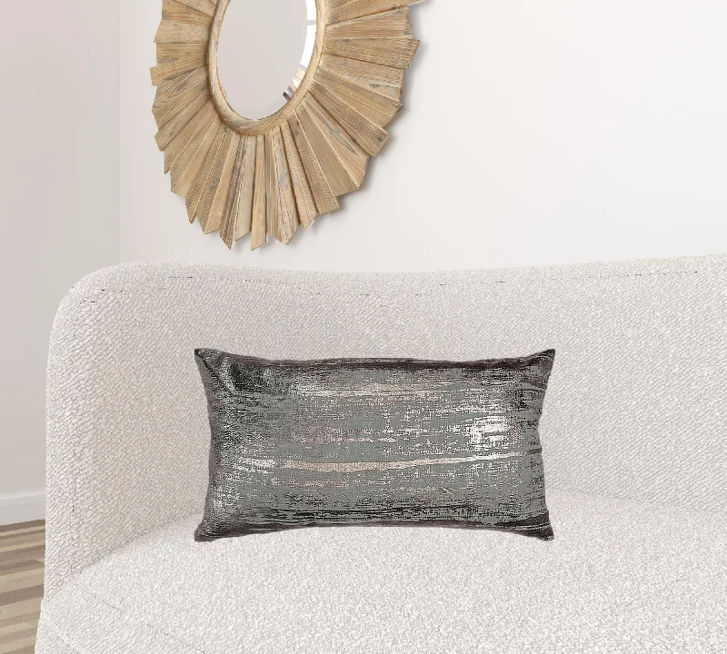 Silver Distressed Brush Stroke Lumbar Pillow