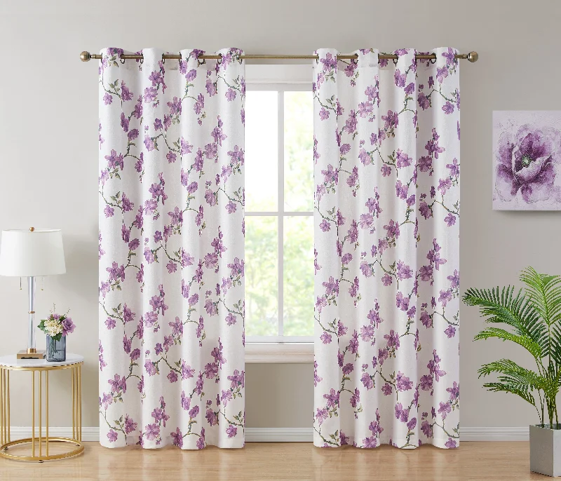 Jade Floral Textured Sheer Grommet Curtain Panels