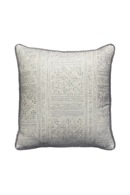 Gray Batik Cushion with Velvet Piping | Andrew Martin Ostuni