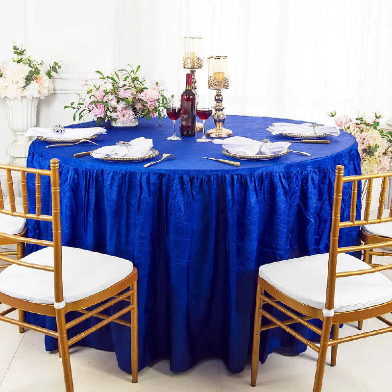 60" Round Ruffled Fitted Crushed Taffeta Tablecloth With Skirt - Royal Blue (1pc)