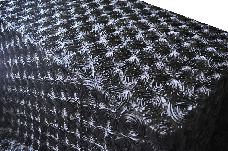 90"x132" Seamless Rectangular Satin Rosette Tablecloth - Black (1pc)