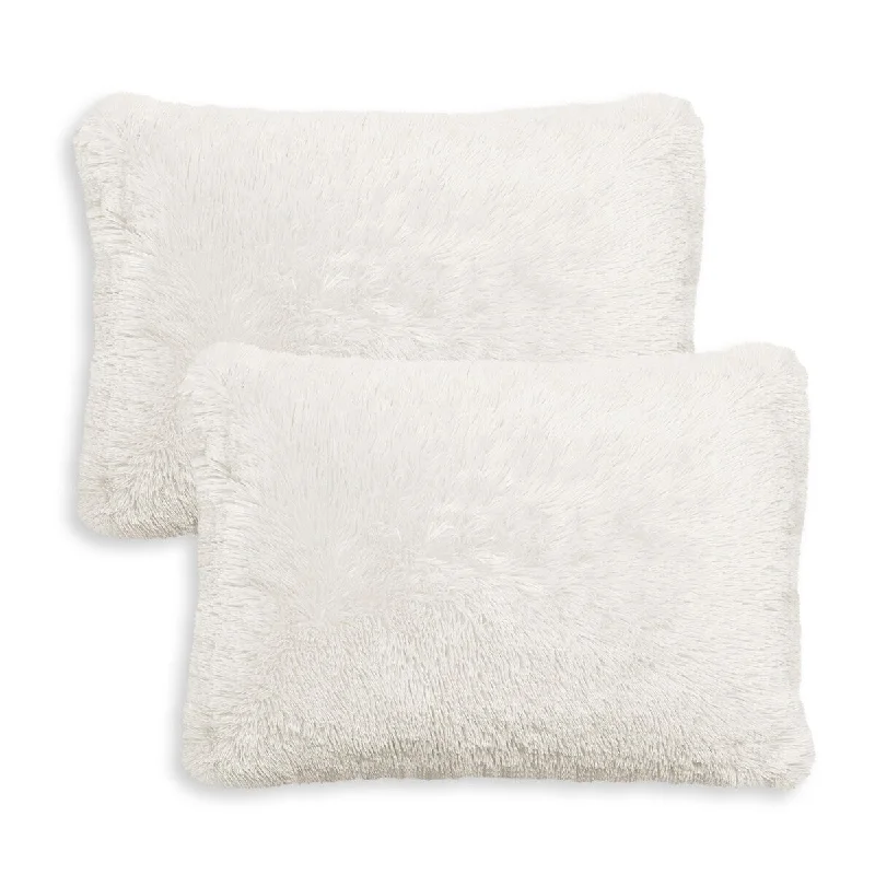 Sweet Jojo Designs Ivory Boho Faux Fur Pillow Shams 2 Pack Set Bohemian Shabby Chic Farmhouse Rustic Fuzzy Plush Luxury Shaggy