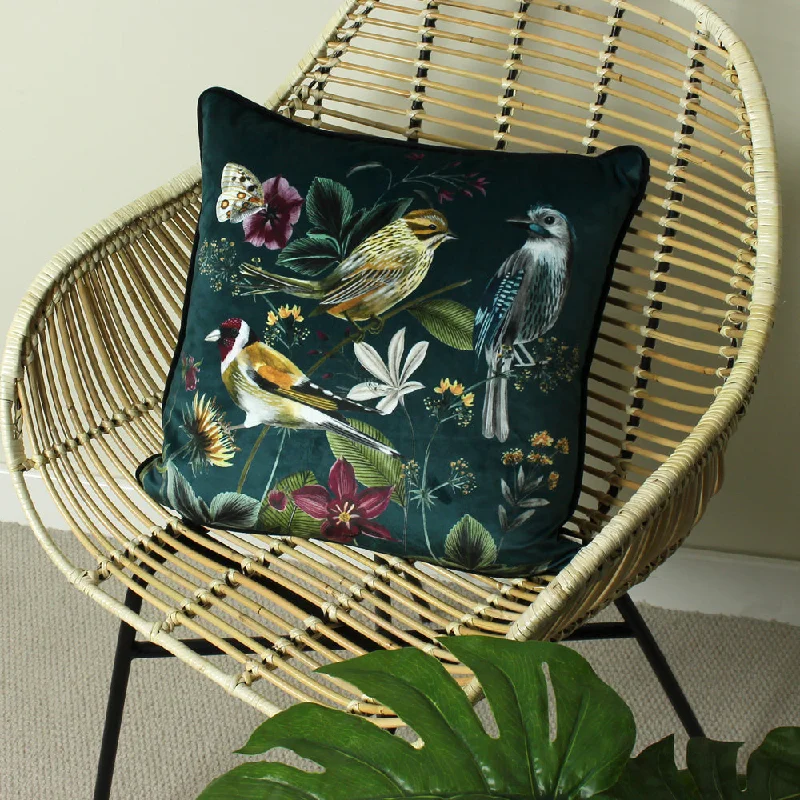 Midnight Garden Bird Cushion Green