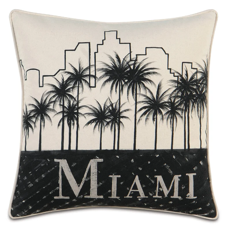 Hand-Painted Miami Skyline Throw Pillow Cover 20x20