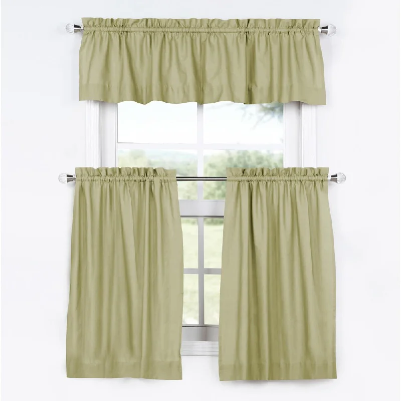 Exclusive Fabrics Solid Cotton Kitchen Tier Curtain & Valance Set (3pc)