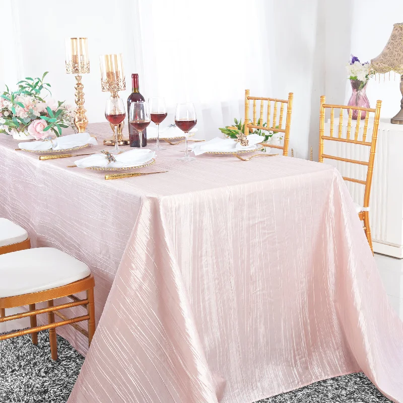 90"x156" Seamless Rectangular Accordion Crinkle Taffeta Tablecloth - Blush Pink/Rose Gold (1pc)