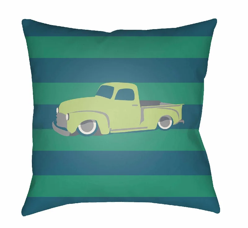 Kids Car Print Decorative Nursery Green Throw Pillow