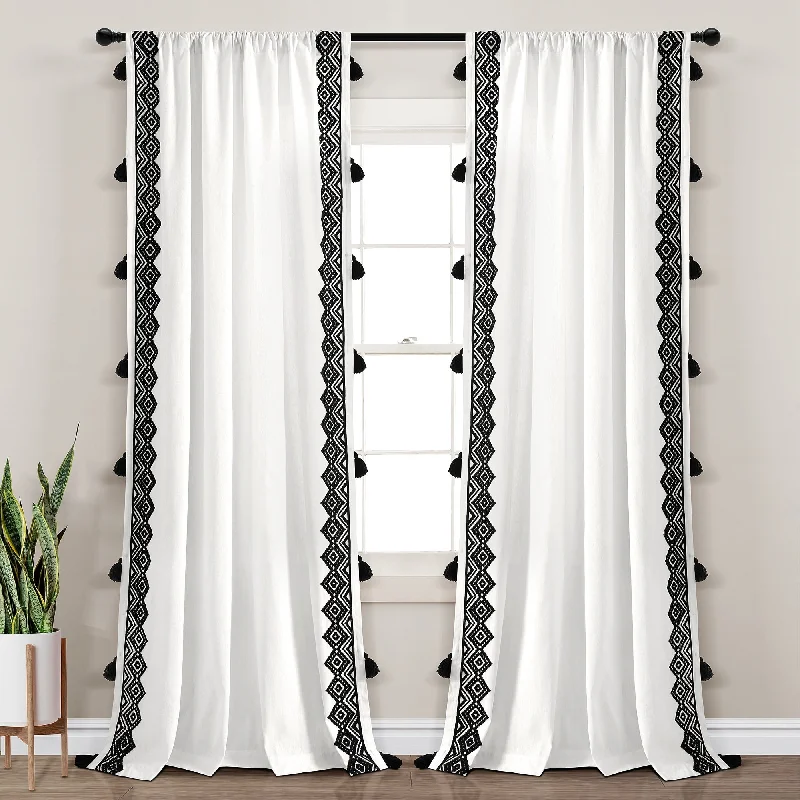 Lush Decor Aztec Diamond Border Tassel Window Curtain Panel Single - 84" x 52"