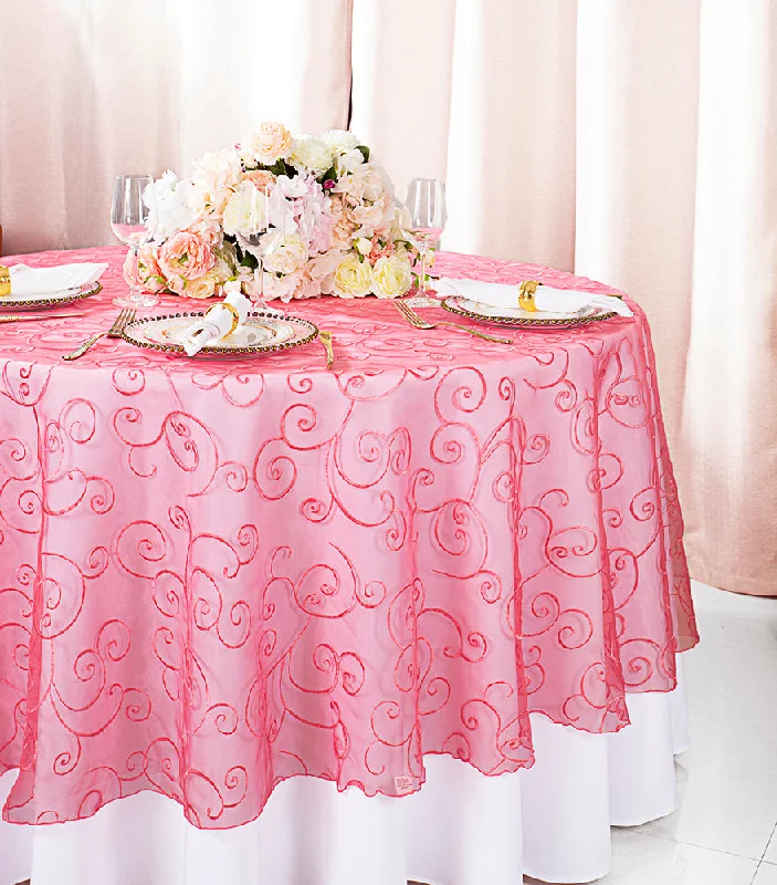 90" Seamless Round Embroidered Organza Tablecloth/Table Overlay - Coral (1pc)