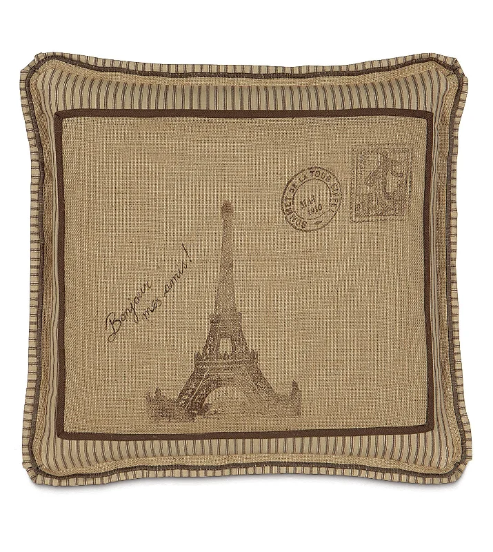 Country Wheat Burlap Eiffel Tower Throw Pillow Cover 20x20