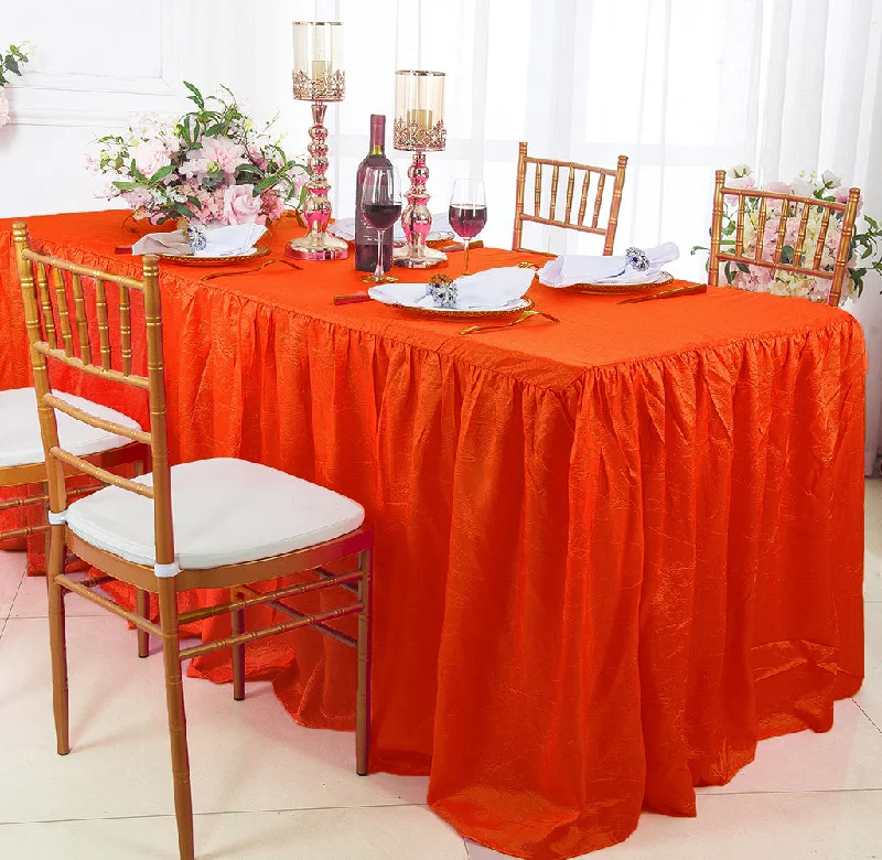 6 Ft Rectangular Ruffled Fitted Crushed Taffeta Tablecloth With Skirt - Orange (1pc)