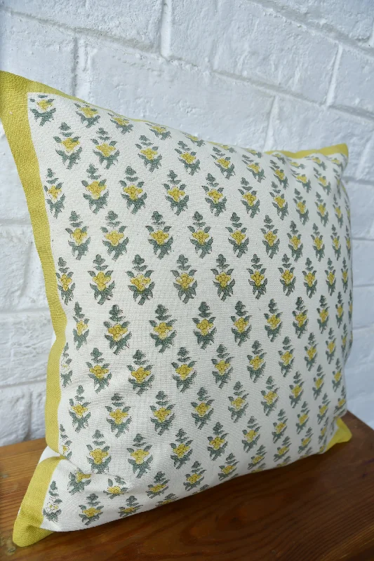 Lemon Green Buti Cushion Cover: Hand Block Printed Luxury India