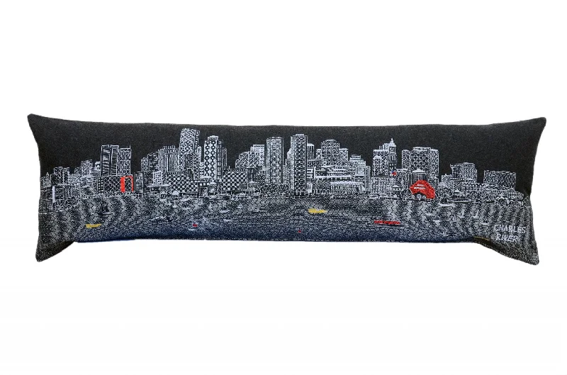 46" Black Boston Nighttime Skyline Lumbar Decorative Pillow